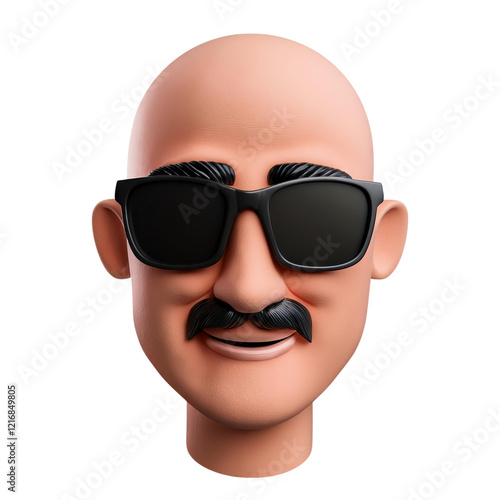 Wallpaper Mural Cartoon Character with Sunglasses and Mustache on a White Background, isolated on transparent background Torontodigital.ca