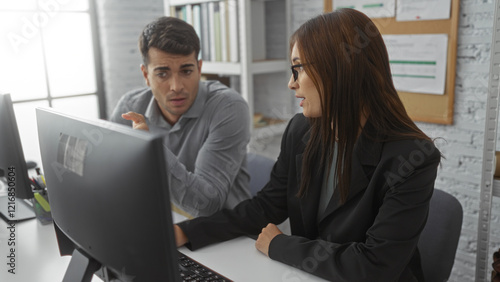 Wallpaper Mural Woman and man working together at computer in a modern home office setting, suggesting business collaboration indoors. Torontodigital.ca
