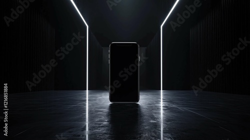 Phone in the center of a pitch-black environment, with white LED highlights