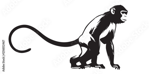 Monkey Silhouette Line Art Illustration with Minimalist Design 