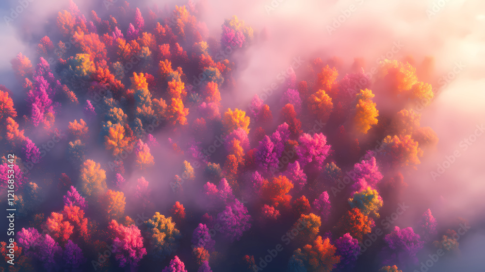 Fototapeta premium Autumn Forest Shrouded in Morning Mist