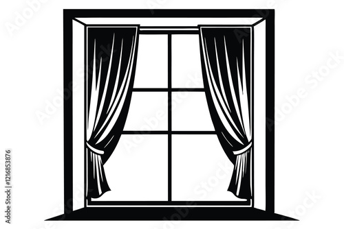 curtain black color only Silhouette white background