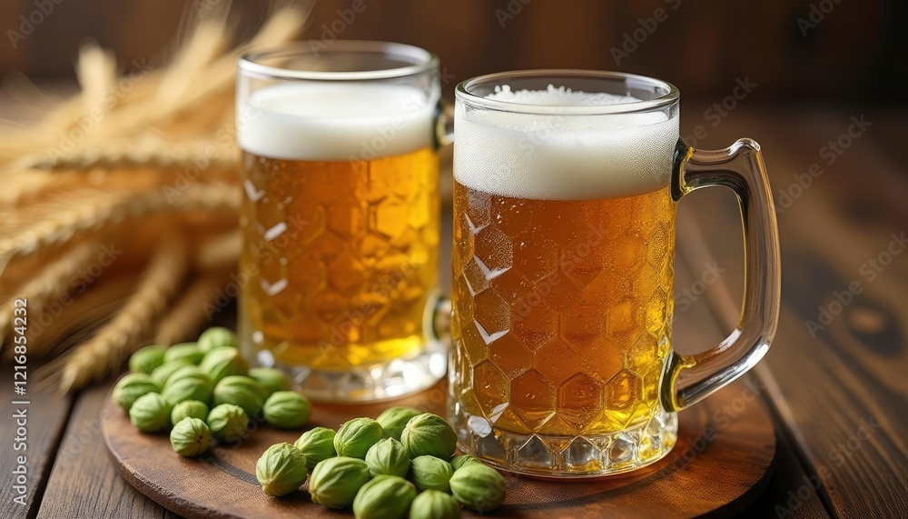 Golden Beer Steins: Rustic, Refreshing Brew with Hops Golden Beer Steins: Rustic, Refreshing Brew with Hops