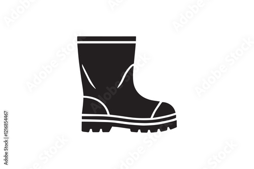 simple and subtle vector silhouette of rubber boot in black and white, set against a white background. 