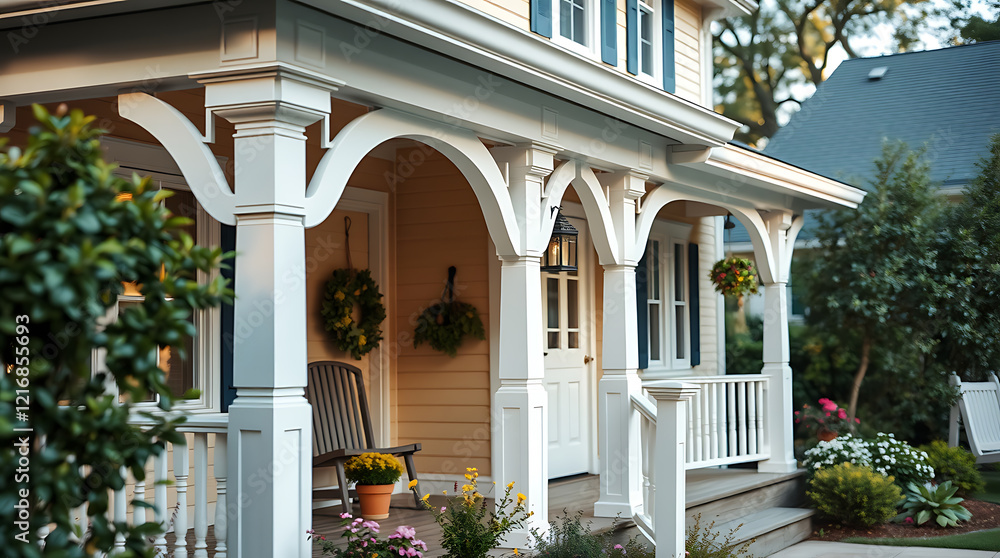 Charming Yellow House with Classic Porch and White Columns: Dream Home Exterior Charming Yellow House with Classic Porch and White Columns: Dream Home Exterior