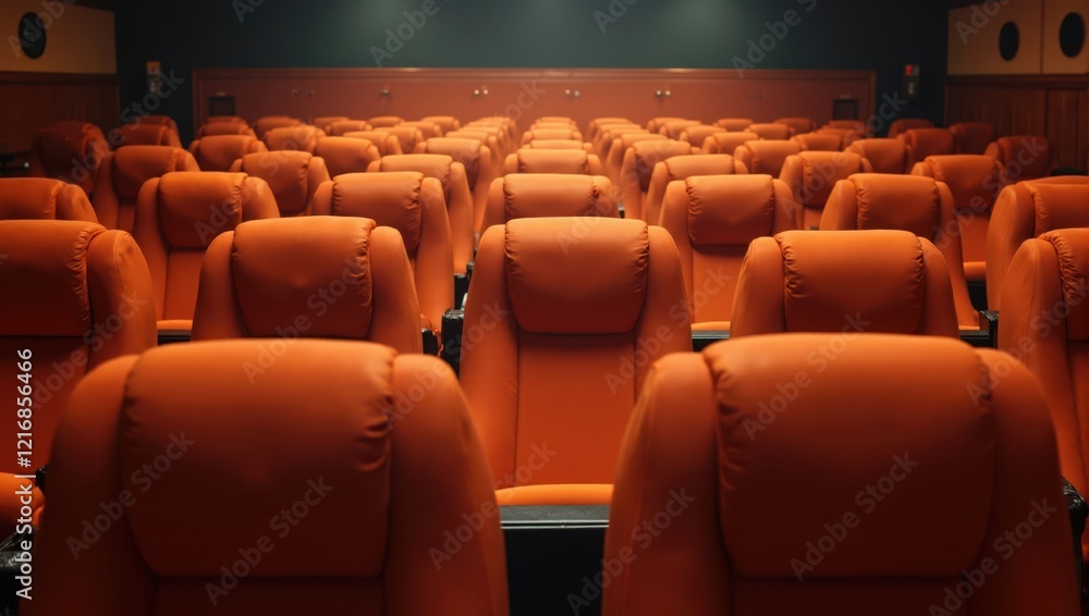 Fototapeta premium Empty Orange Theater Seating Arrangement