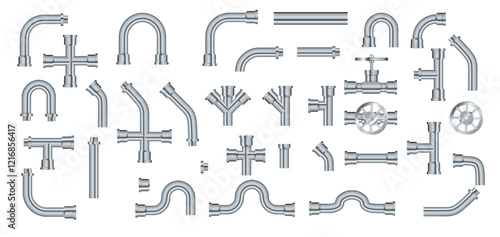 Pipe. Metallic pipes plumbing fittings. Industry pipeline. Vector