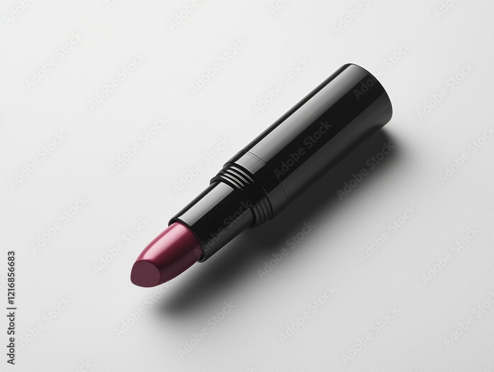 luxurious lipstick bullet in classic pink shade is elegantly twisted out of its black case. Soft lighting highlights its beauty against clean white background. luxurious lipstick bullet in classic pink shade is elegantly twisted out of its black case. Soft lighting highlights its beauty against clean white background.