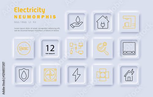 Electricity set icon. Power distribution, energy efficiency, smart home, renewable sources, industrial automation, electric grid, monitoring, protection, sustainability, innovation