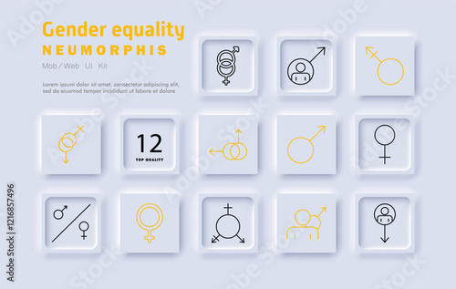 Gender equality set icon. Male and female symbols, inclusivity, social balance, gender roles, fairness, equality sign, diversity, empowerment, representation