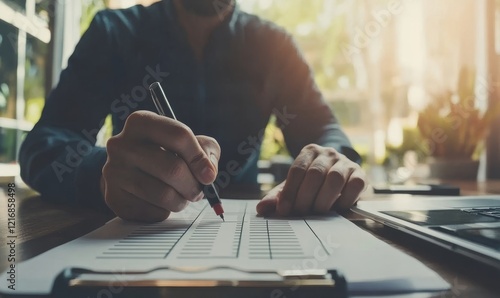 Wallpaper Mural Checklist concept, Businessman checking mark on the check boxes with marker red, copy space, Generative AI Torontodigital.ca