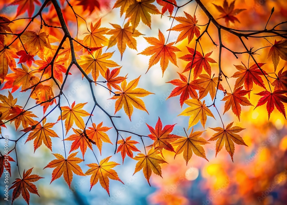 Autumn Maple Silhouette: Branches & Fallen Leaves on White Autumn Maple Silhouette: Branches & Fallen Leaves on White