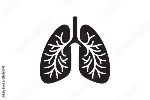 simple and subtle vector silhouette of lung in black and white, set against a white background. 