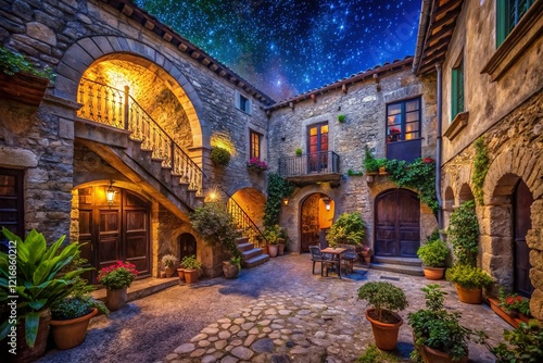 Aversa, Italy: Night Photography of a Historic Courtyard, December 19, 2021