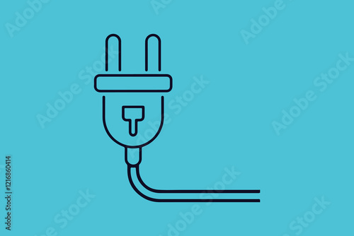 Two prong electric plug socket for electric instrument plug with line and two prong socket plug line art in stroke vector illustration.