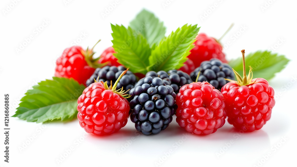 Fresh Raspberries Blueberries Blackberries isolated on white Fresh Raspberries Blueberries Blackberries isolated on white