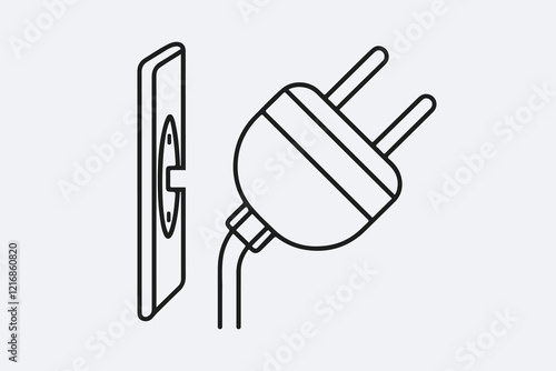 Two prong electric plug socket for electric instrument plug with socket board, two prong socket plug line and two ping plugs vector illustration.