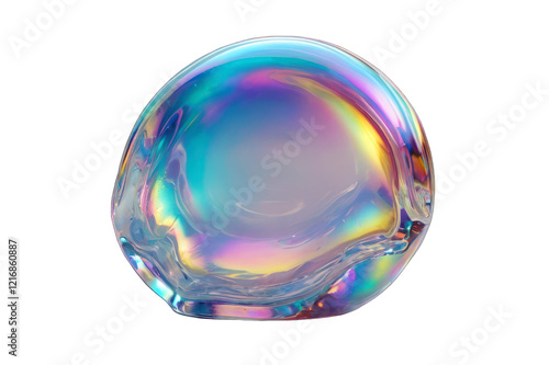 3D holographic Y2K element, isolated background. Liquid chrome metal,  glass object with rainbow colored shiny, reflective surface.