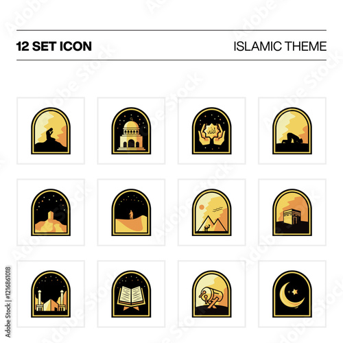 Set of icons. Islamic icons for ramadan template. Set islamic icons isolated on white background. Gold Islamic Icon. Islamic Stream