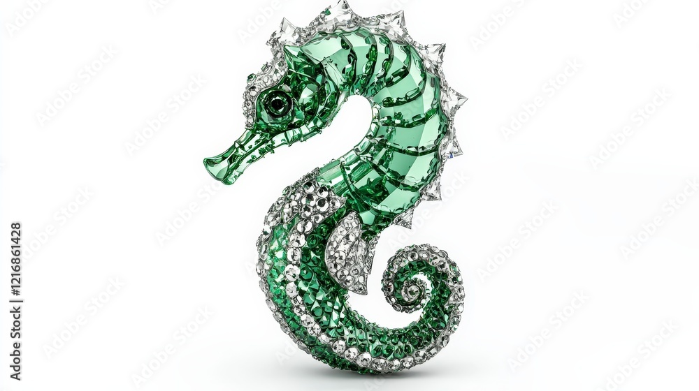Obraz premium Elegant Green Seahorse Sculpture Adorned with Sparkling Crystals