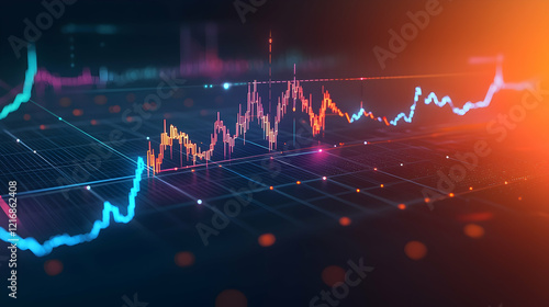 A futuristic graph depicting a clear downward trend on a dark gradient background
