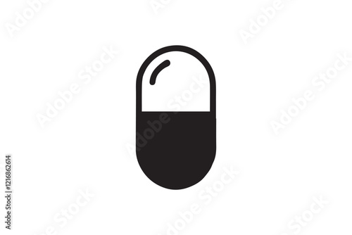 simple and subtle vector silhouette of medicine pill in black and white, set against a white background. 