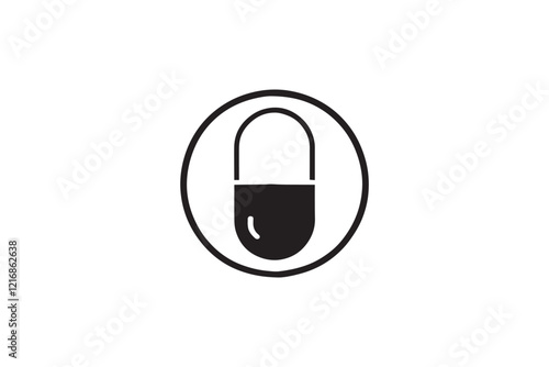 simple and subtle vector silhouette of medicine pill in black and white, set against a white background. 