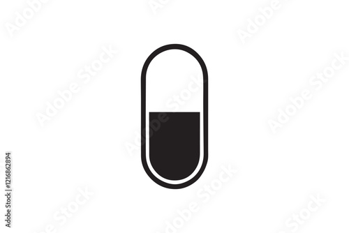 simple and subtle vector silhouette of medicine pill in black and white, set against a white background. 
