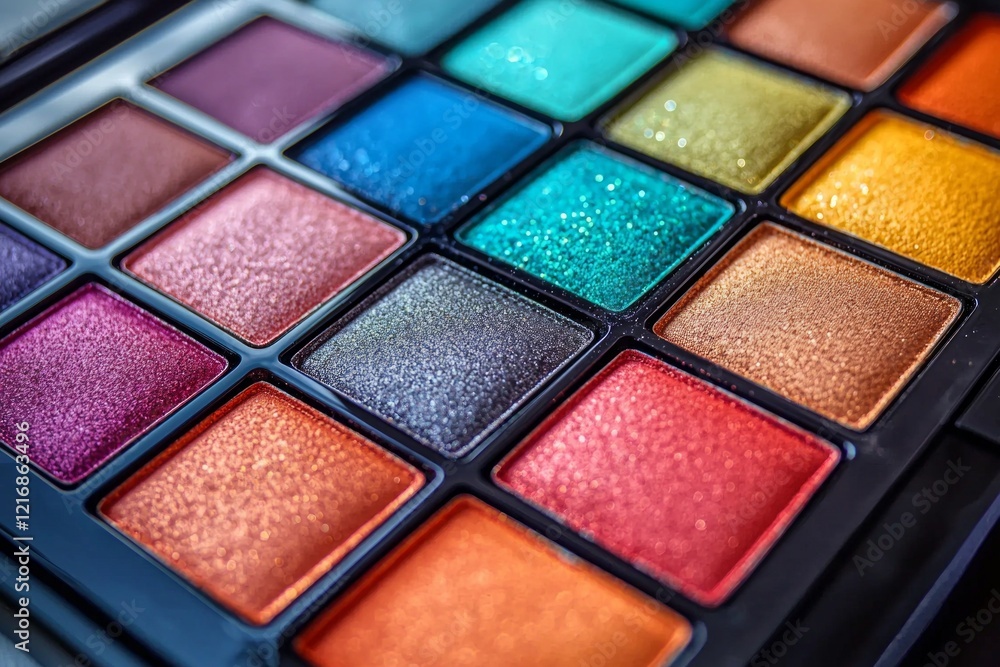 rainbow themed eyeshadow palette displays variety of bold shades expertly smudged highlight their rich pigmentation. sleek design and white backdrop enhance its modern appeal. rainbow themed eyeshadow palette displays variety of bold shades expertly smudged highlight their rich pigmentation. sleek design and white backdrop enhance its modern appeal.