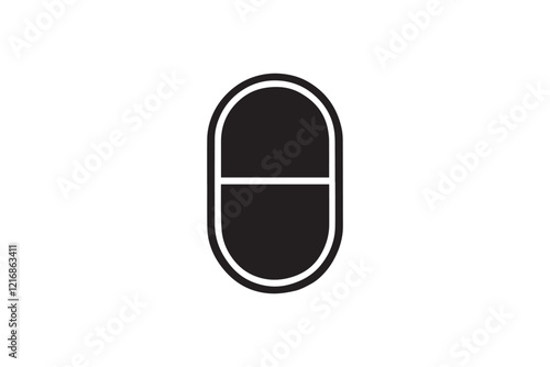 simple and subtle vector silhouette of medicine pill in black and white, set against a white background. 