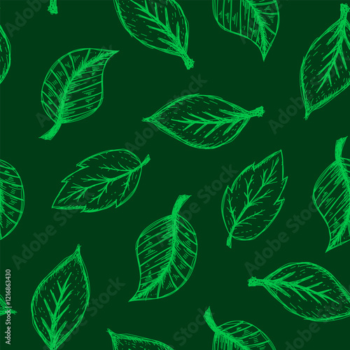 tea leaves pattern background. green leaves vector pattern background. Green tea leaf seamless pattern. seamless patterns with green leaves of tea.