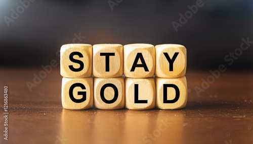 stay goldの英語のフレーズが書かれたキューブブロック。aiで生成