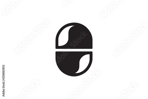 simple and subtle vector silhouette of medicine pill in black and white, set against a white background. 
