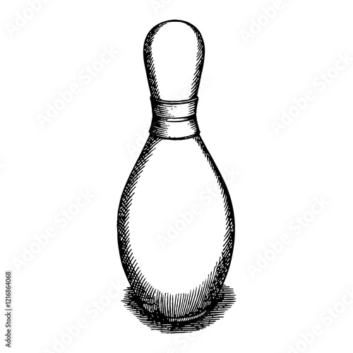 Bowling Pin in Upright Position Detailed Black and White Outline Line Art Drawing