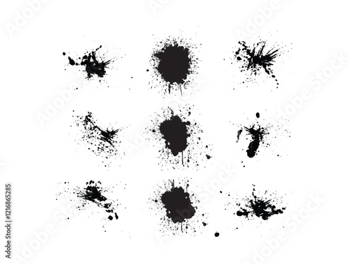 black ink splat ,Dark blots, Hand drawn ink splash element
