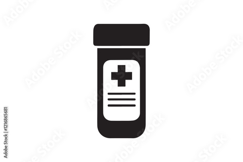 simple and subtle vector silhouette of medicine bottle in black and white, set against a white background. 