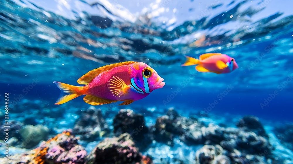 Vibrant Tropical Fish Swimming in a Coral Reef Vibrant Tropical Fish Swimming in a Coral Reef
