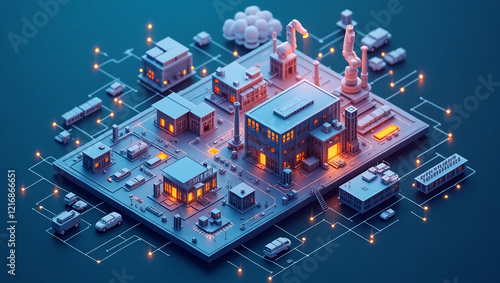 Industry 4.0 Isometric Smart Factory with Automation and Robotics