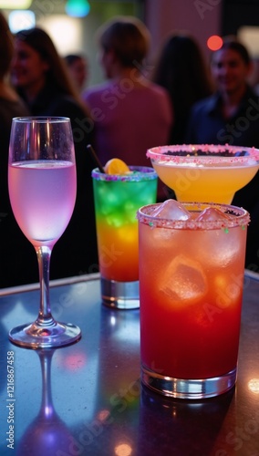 Vibrant Pride-themed gathering serving colorful cocktails photo