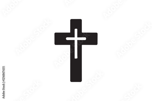 simple and subtle vector silhouette of cross in black and white, set against a white background. 