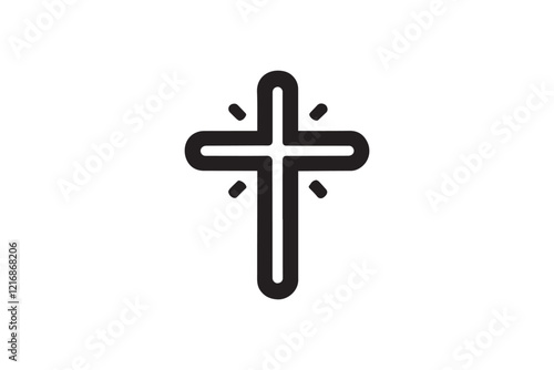 simple and subtle vector silhouette of cross in black and white, set against a white background. 