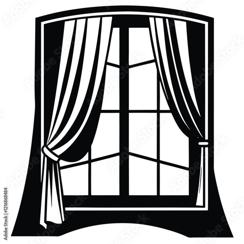 aesthetic window with curtain black color Silhouette