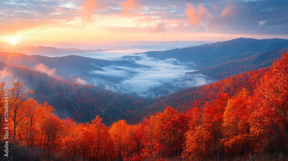 Capture the stunning contrast between golden autumn trees and soft, rolling hills as the sun sets over the mountains, creating an awe-inspiring and serene scene. Capture the stunning contrast between golden autumn trees and soft, rolling hills as the sun sets over the mountains, creating an awe-inspiring and serene scene.