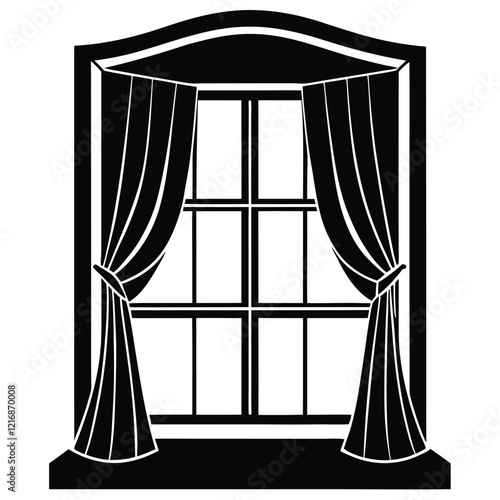 aesthetic window with curtain black color Silhouette