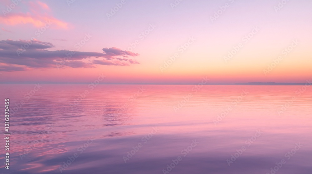 Fototapeta premium A Tranquil Ocean Horizon Bathed in Gentle Pastel Colors at Sunset with a Serene Sky