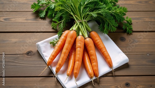 Rustic wooden table showcases fresh veggie stars vibrant carrots symbolizing vegan lifestyle photo