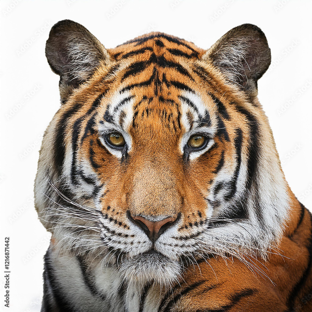 Fototapeta premium Tiger Head png photo. Realistic Tiger Front Side view photo isolated on white png transparent background. Animal Png, 