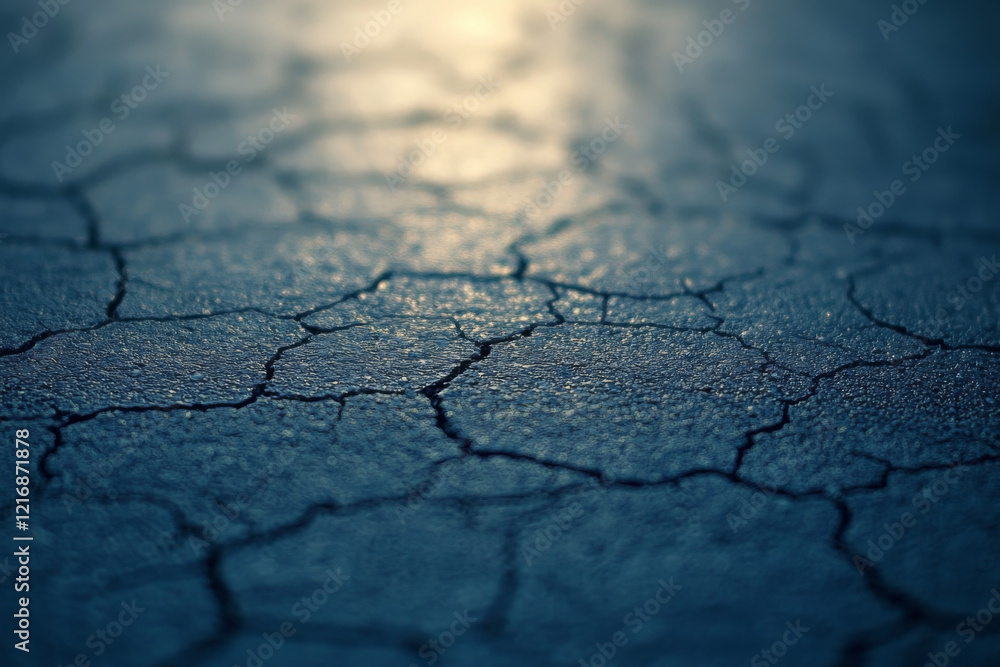 Obraz premium Dry cracked earth surface under soft evening light