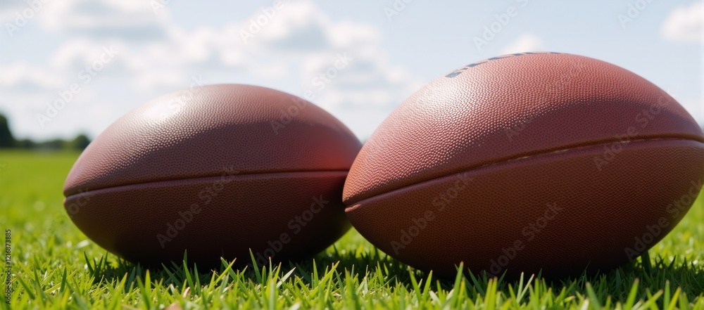 Comparison of Rugby  Football balls on grass field for sports equipment enthusiasts