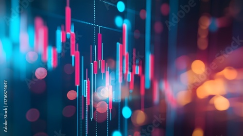 Abstract Financial Data Chart Neon Pink Blue Stock Market Candlestick Graph Digital Technology Background Investment Finance Trading Business Economic Growth    photo